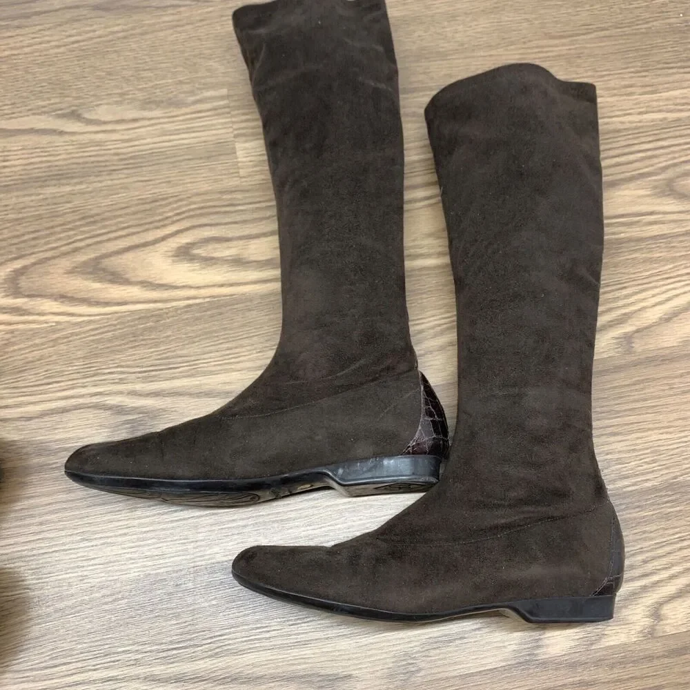 Donald J Pliner Sock‎ Boots Shoes Womens Size 7.5 N Brown Fabric Croc Leather